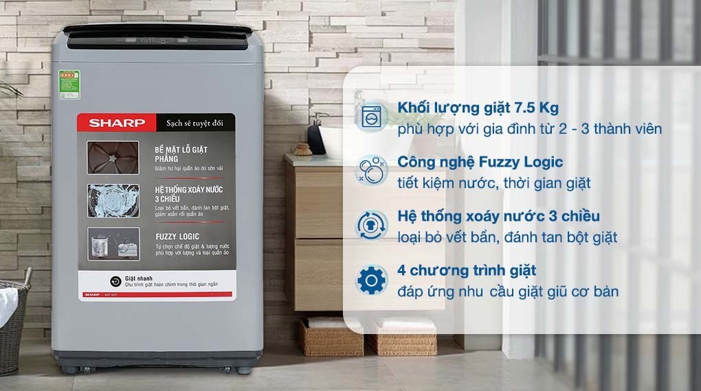 may giat sharp 7,5kg | tra gop nhanh