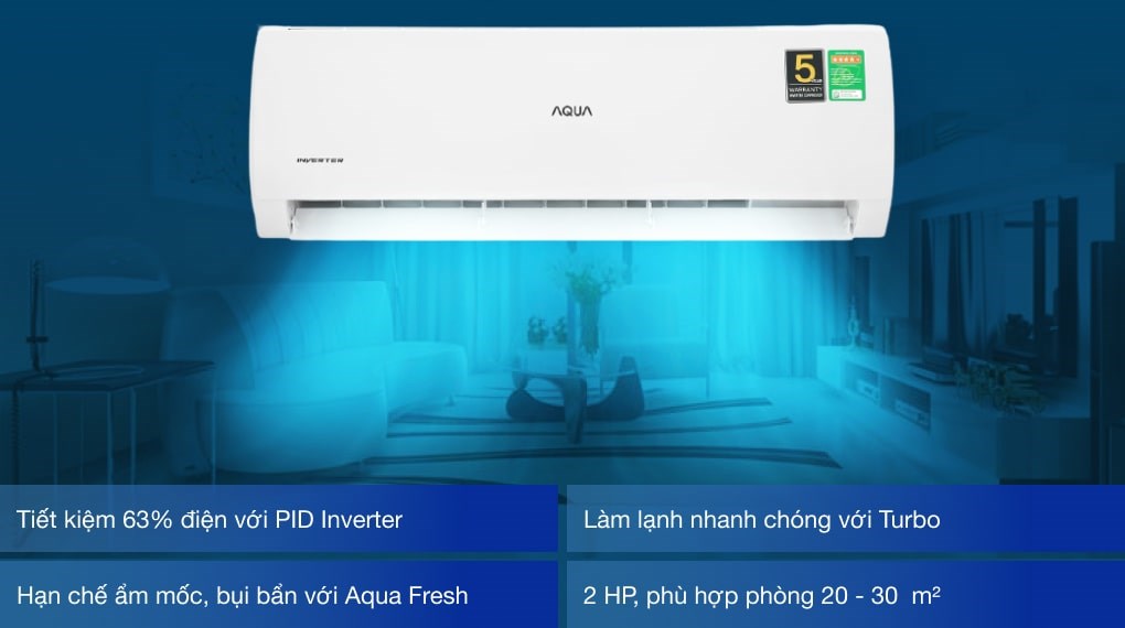 may lanh aqua 2hp inverter | tra gop nhanh