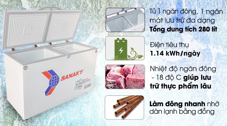 tu dong sanaky 280l inverter | tra gop nhanh