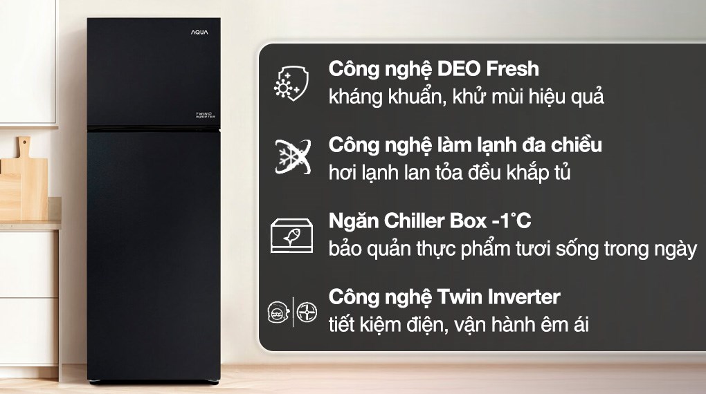 TỦ LẠNH AQUA 2 CỬA INVERTER NGĂN Đ&Aacute; TR&Ecirc;N T376FA TRẢ G&Oacute;P TẠI LONG AN, HỒ CH&Iacute; MINH